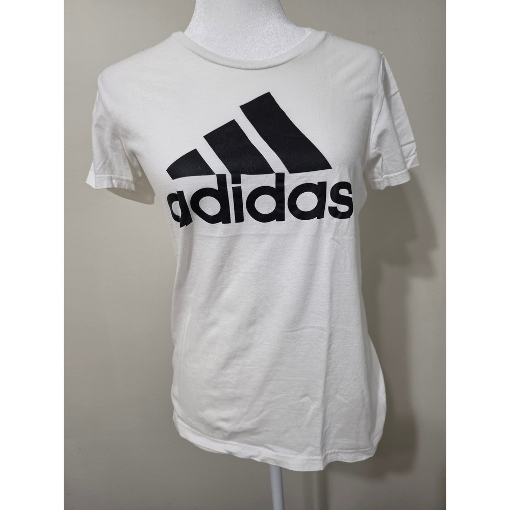 Adidas Womens Badge of Sport Logo Graphic T-Shirt White Black Small